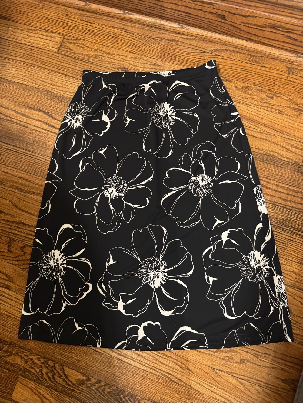 Evan Picone Black Skirt with White Floral Print